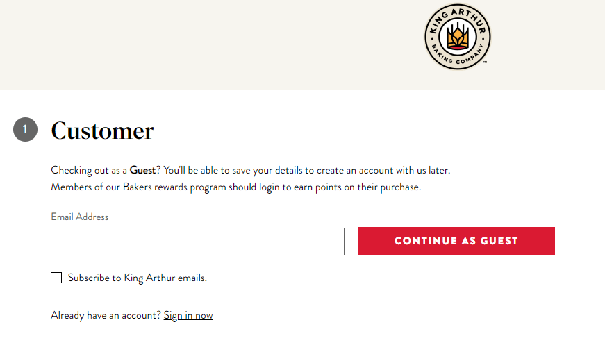 example of a guest checkout without completing the signup process