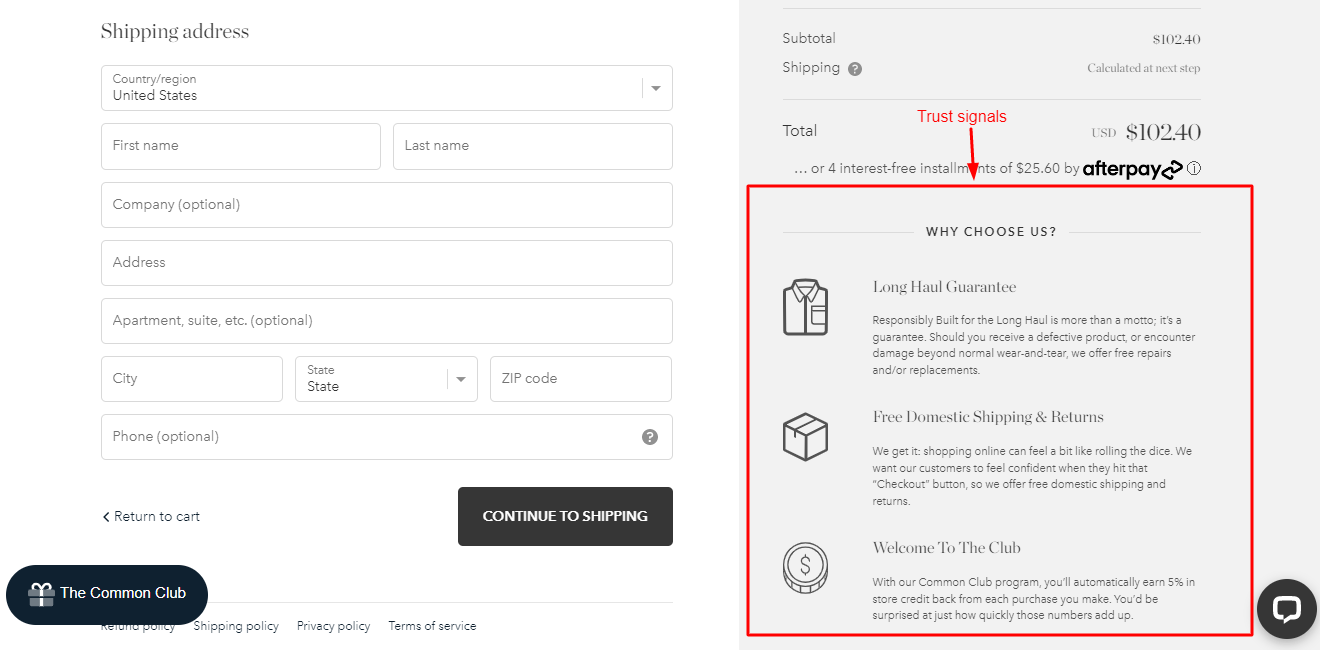 trust icons and signals at checkout