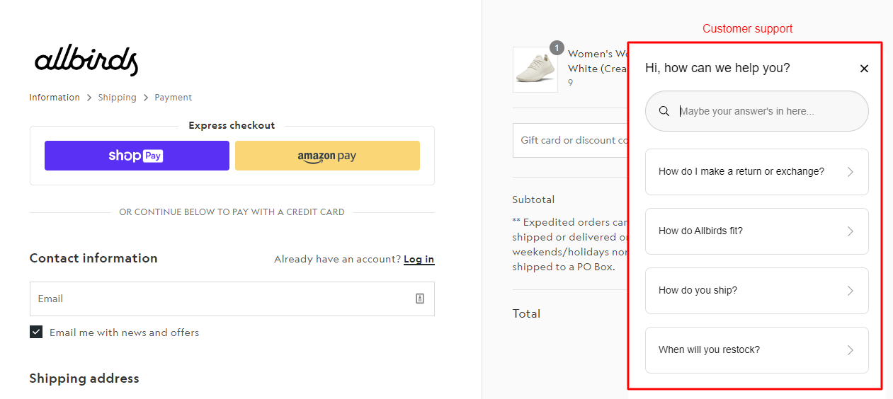 a chat option in the checkout