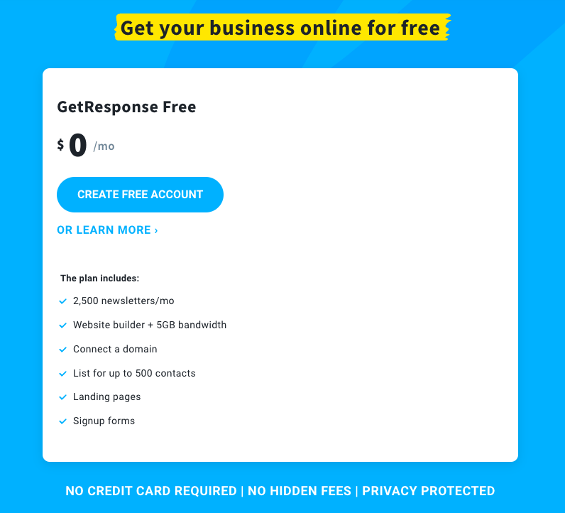 GetResponse free plan features