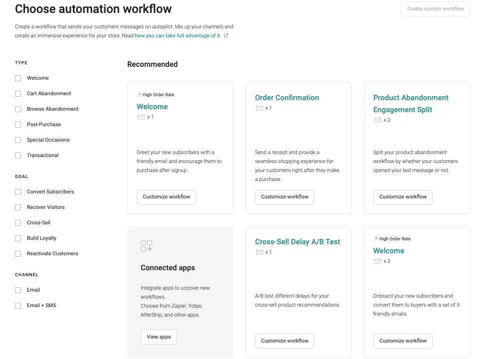 Omnisend automation workflow templates library