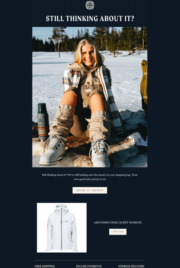 abandoned cart recovery emails by Amundsen Sports