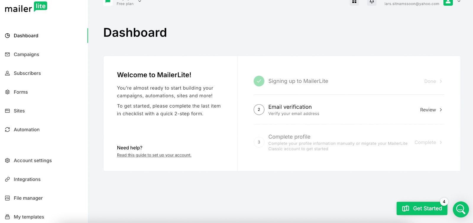 mailerlite dashboard