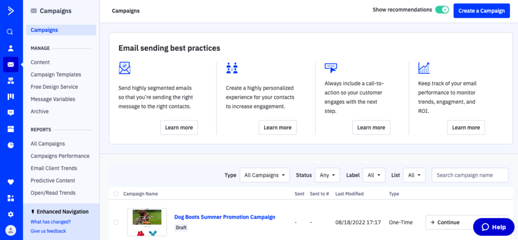 User experience and interface by ActiveCampaign