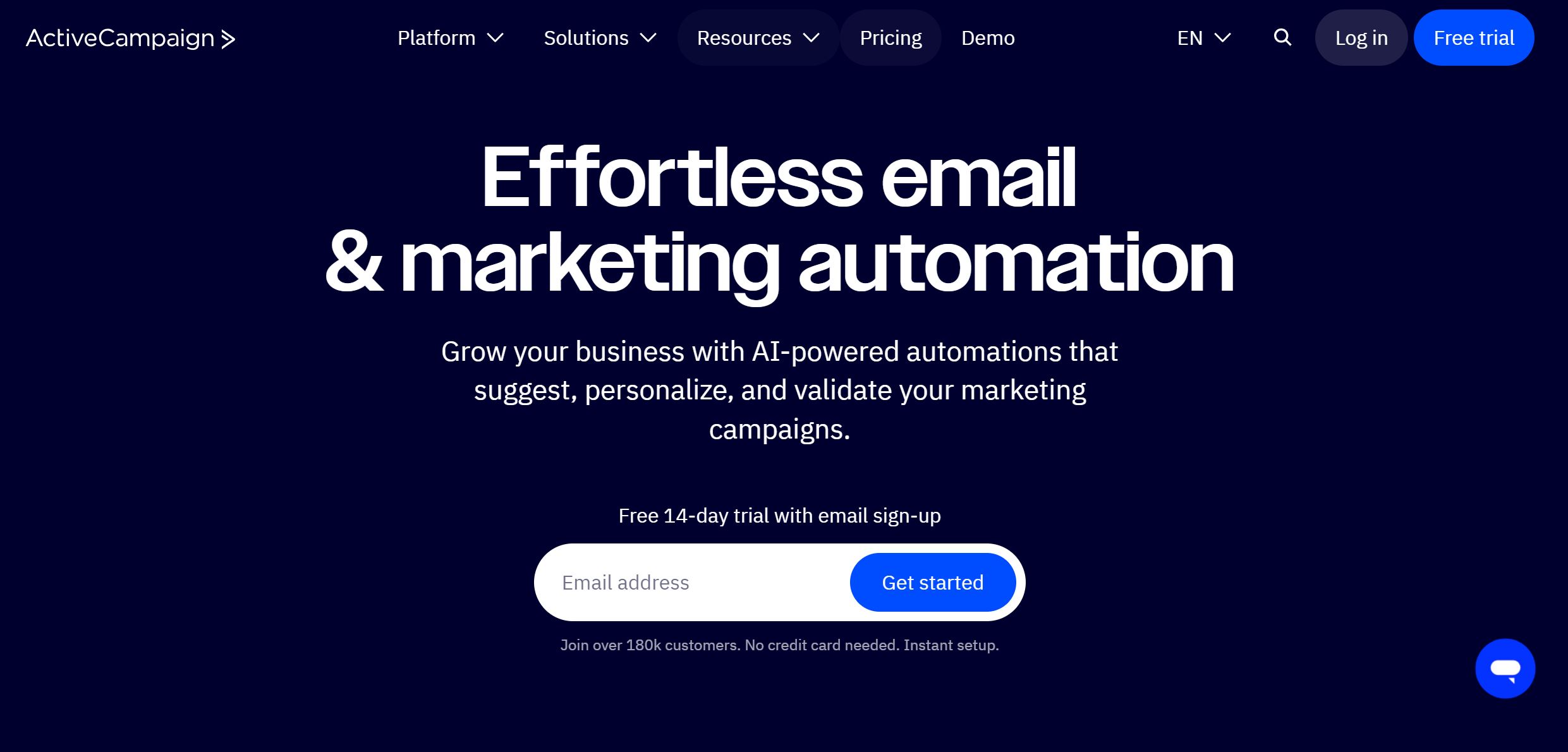activecampaign homepage