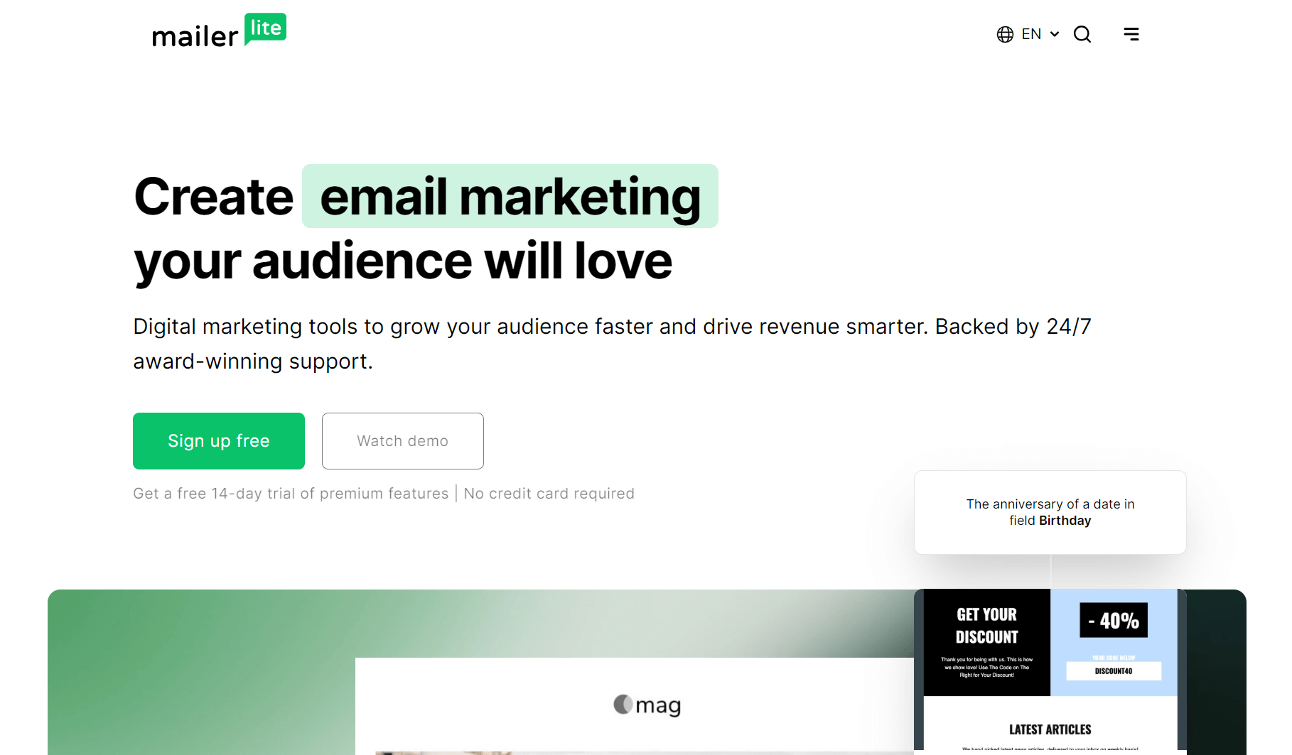 Cheap email marketing: MailerLite home page